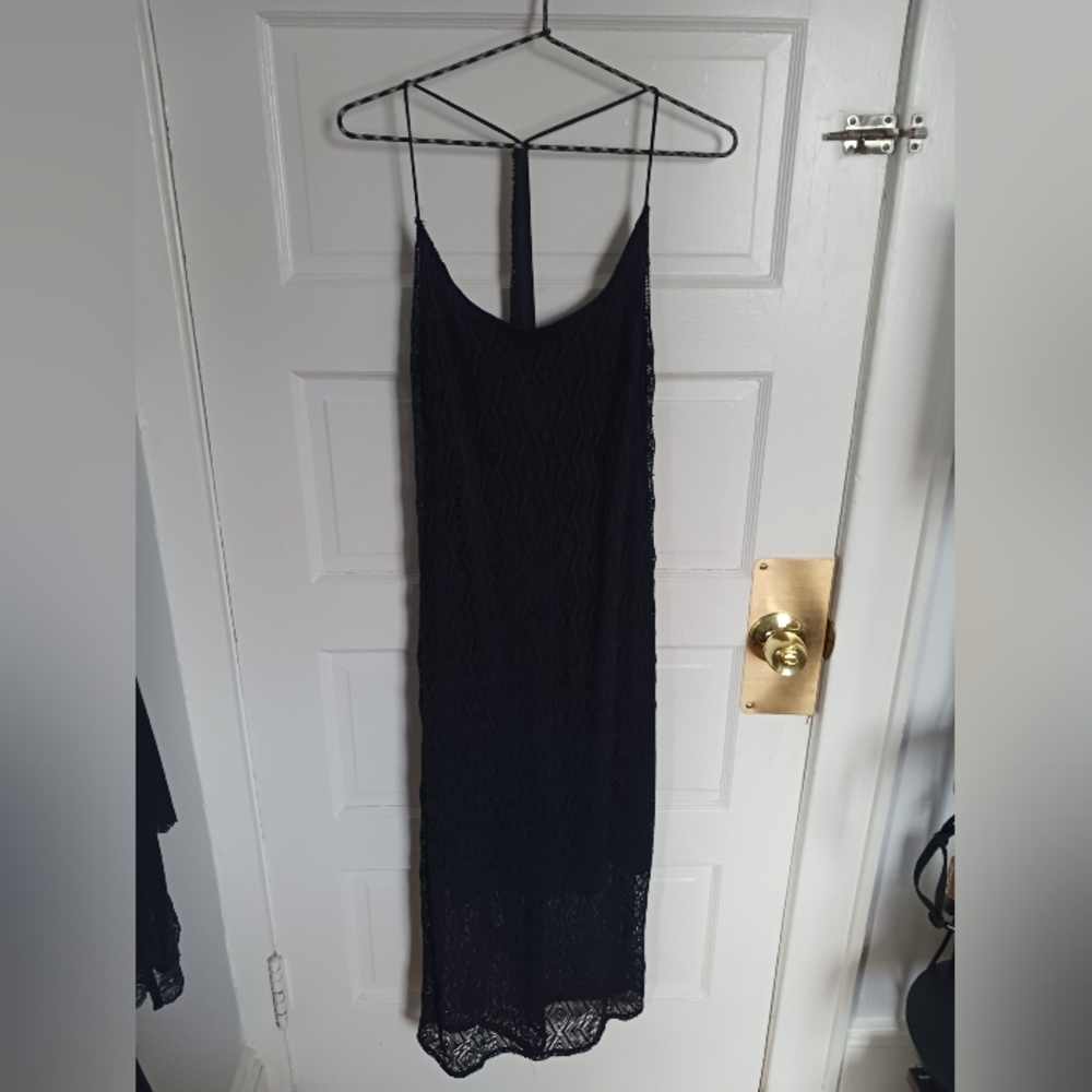 Hurley Racerback Black Crocheted Midi Dress with Built in Slip